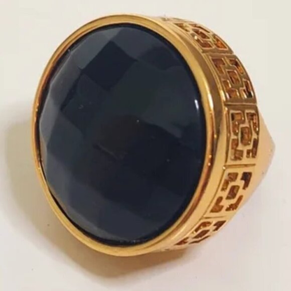 💕TRINA TURK💕 Shanghai Cocktail Ring ~ Resin Black & Gold NWT - Picture 5 of 15